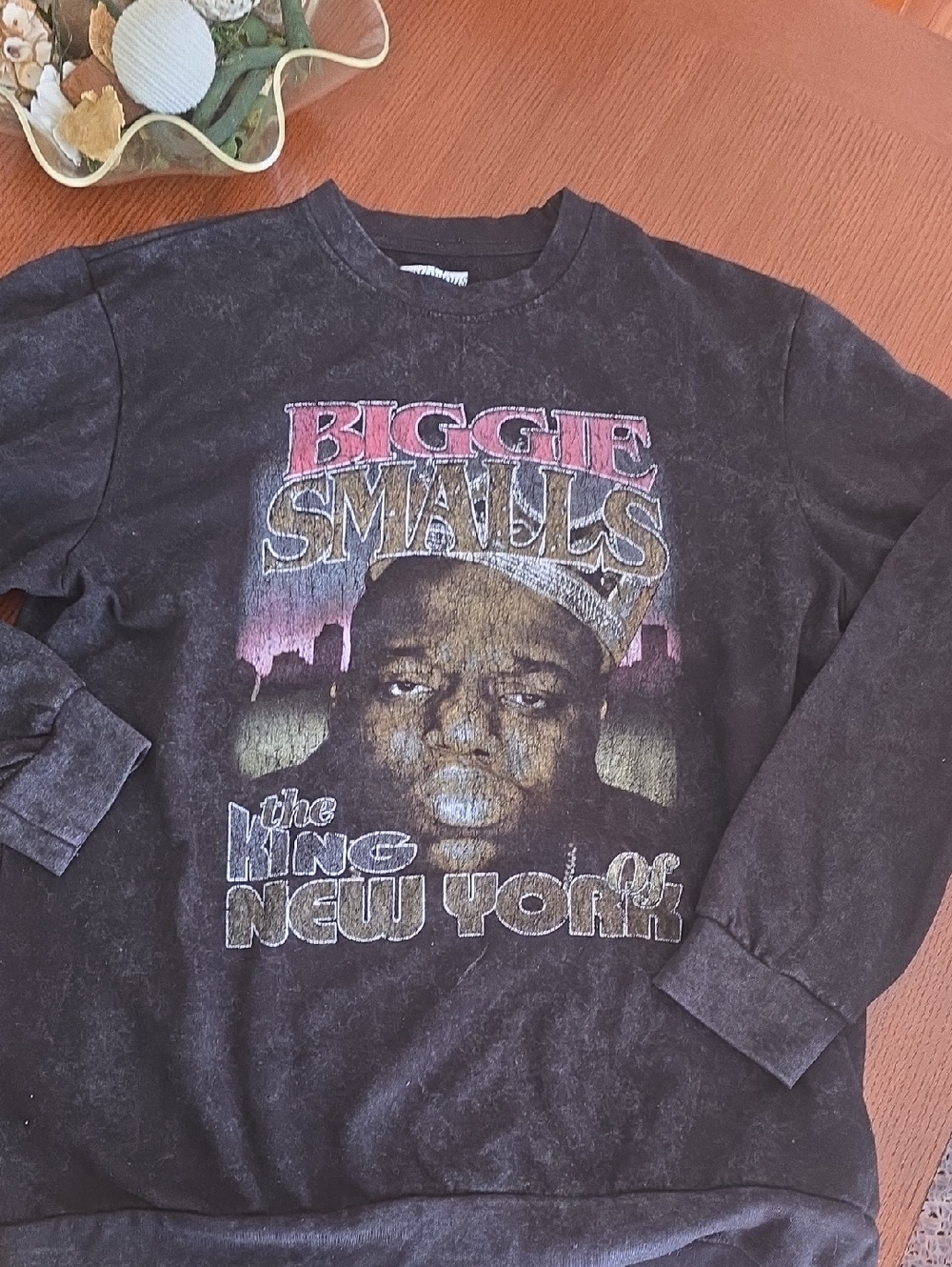Distressed Long-Sleeve Graphic Tee - Biggie Smalls Design